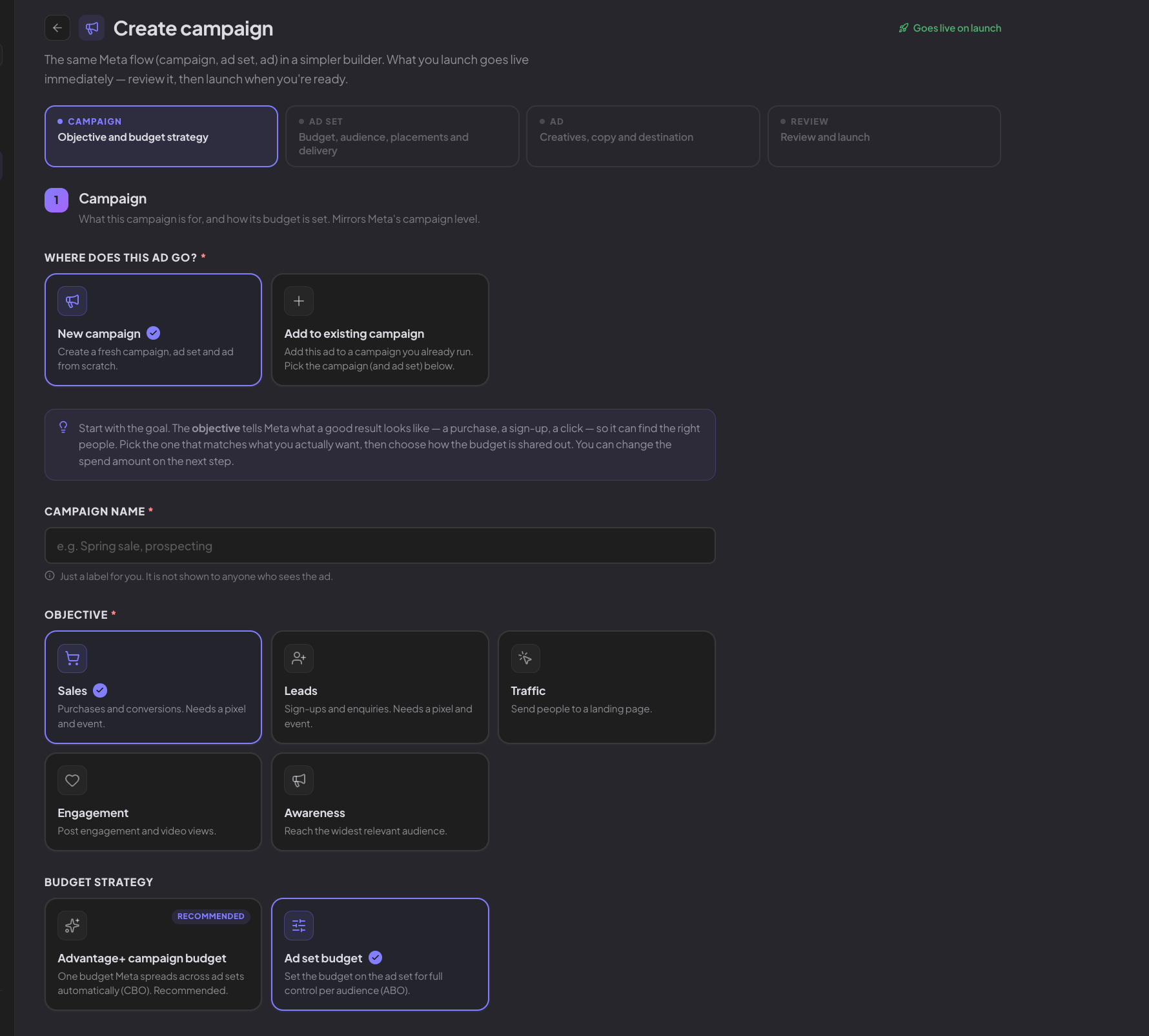 Campaign builder, dark mode